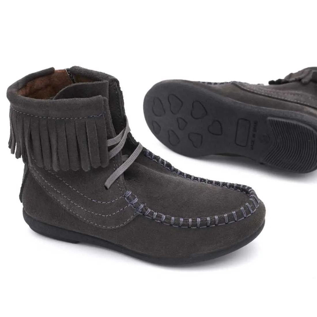 BOTAS NIÑA FLECOS SERRAJE GRIS | Pasitrote