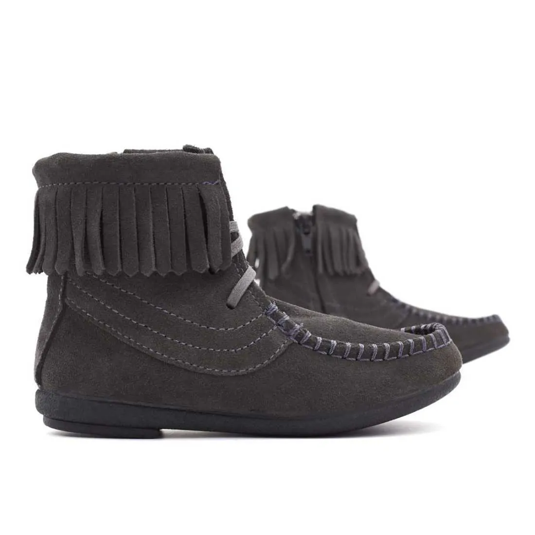 BOTAS NIÑA FLECOS SERRAJE GRIS | Pasitrote