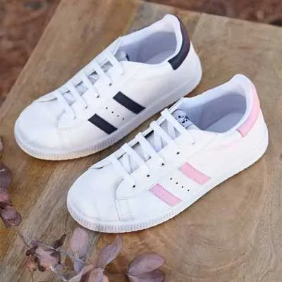 DEPORTIVA PIEL DOBLE RAYA BLANCO-ROSA 2