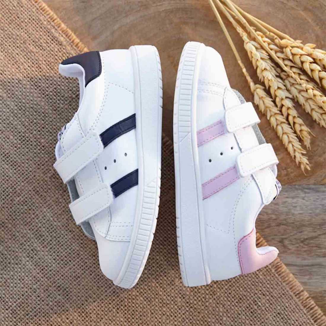 DEPORTIVA PIEL TIRA ADHERENTE RAYAS BLANCO-NAVY