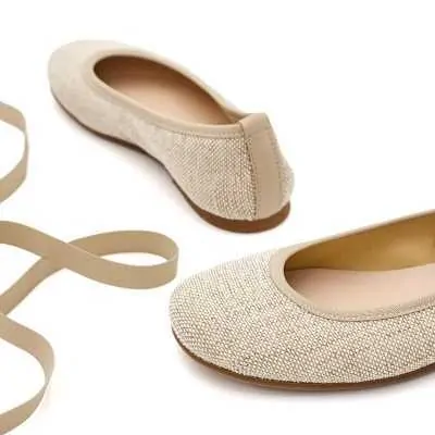 Bailarinas de Lino Natural con cintas para Comunión | Pasitrote 2