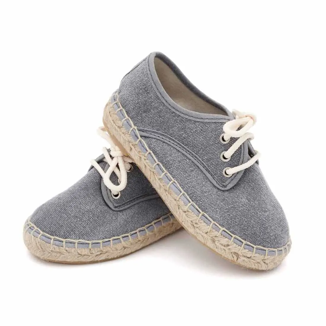 Alpargata para NIño tipo Blucher color Gris. Cosida a mano en España - Pasitrote