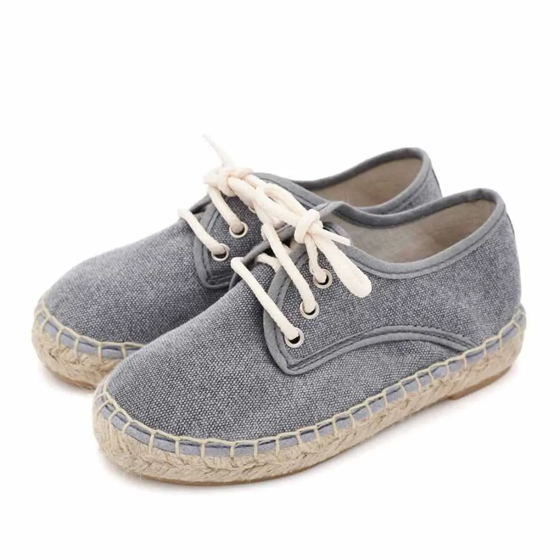 Alpargata para NIño tipo Blucher color Gris. Cosida a mano en España - Pasitrote
