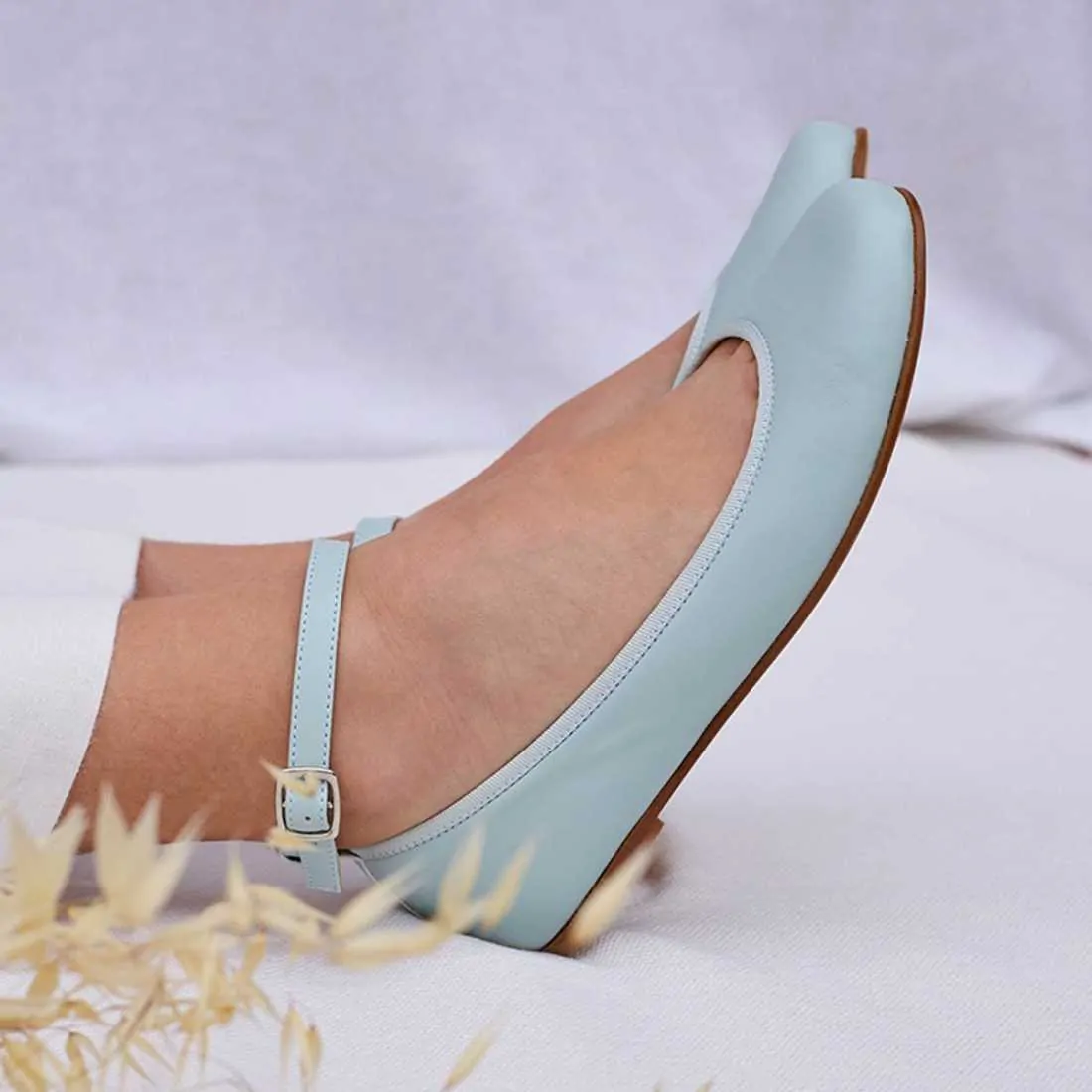 Bailarinas Lazos y Pulseras Piel Azul Verdoso