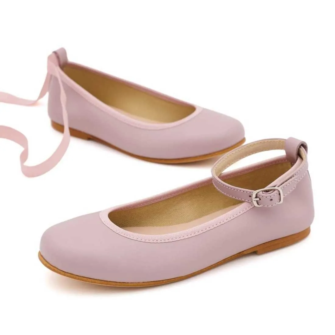 BAILARINA NIÑA PIEL LAZOS ROSA PALO
