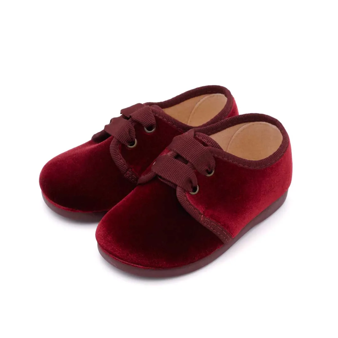 Blucher para niños de terciopelo burdeos marca Pasitrote