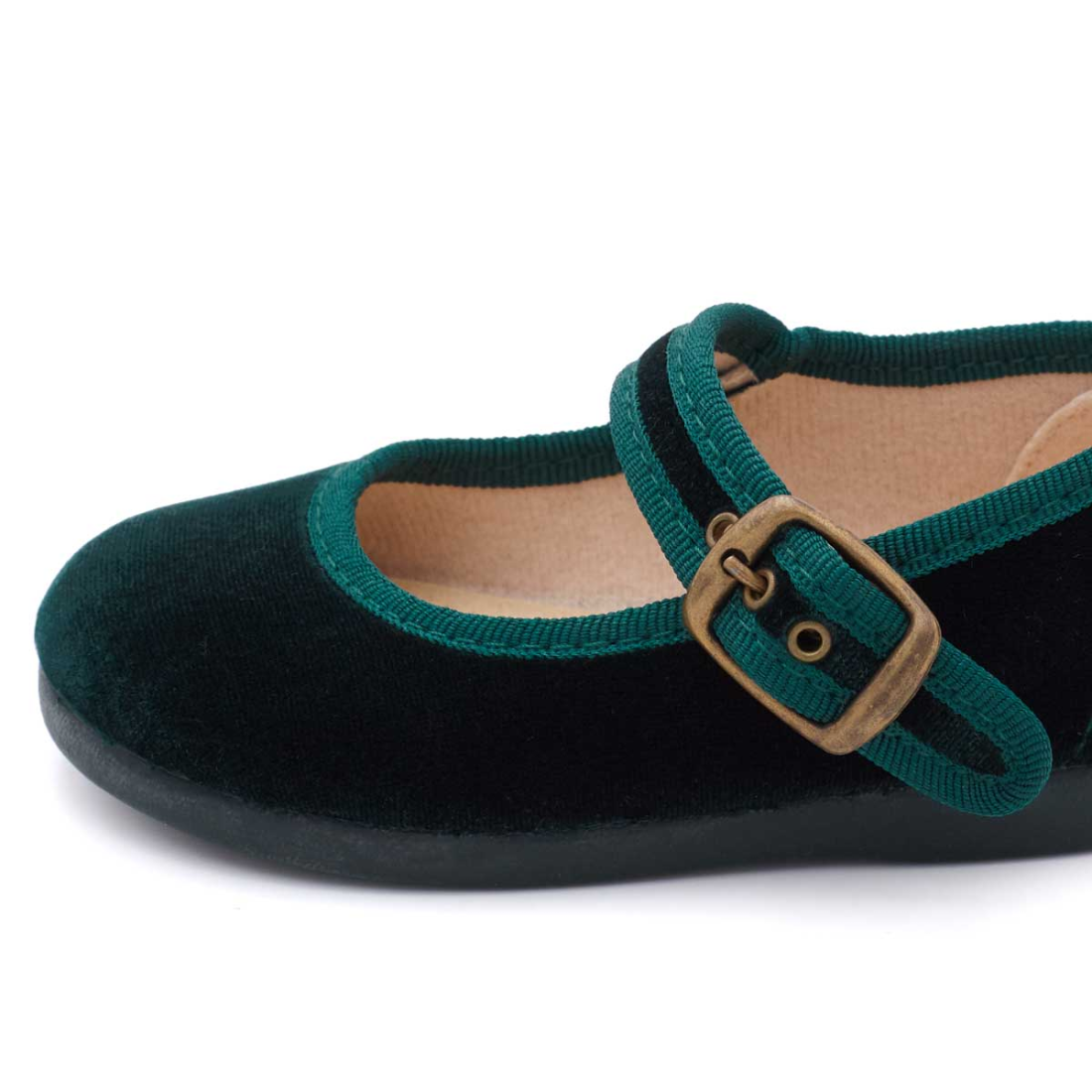 Merceditas bebé de terciopelo verde Pasitrote