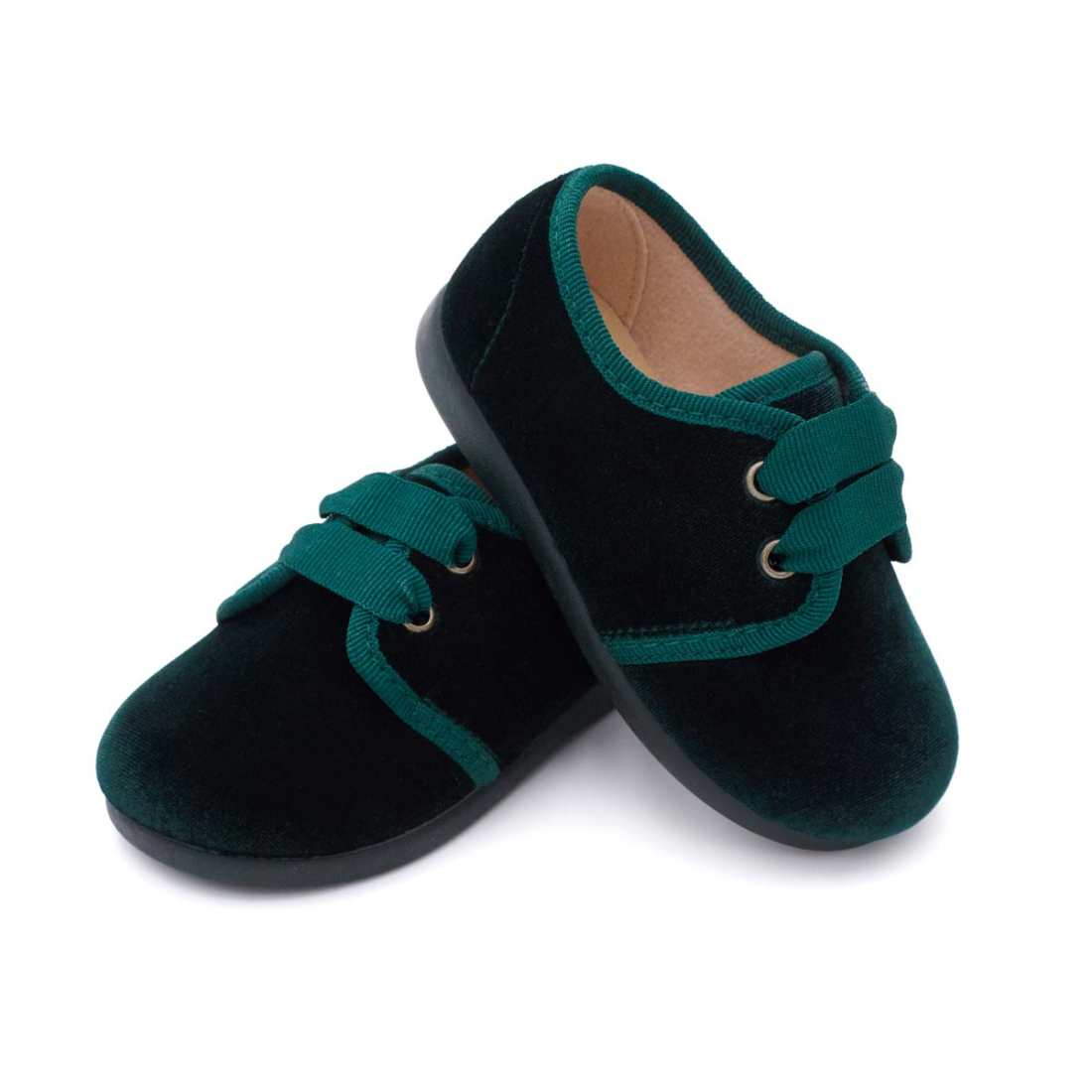 Blucher de terciopelo verde para bebés Pasitrote