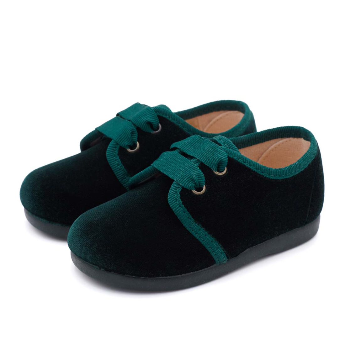 Blucher de terciopelo verde para niños Pasitrote
