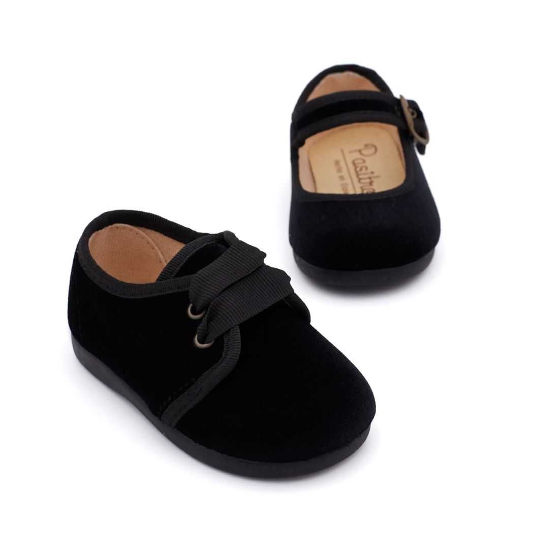 Blucher de terciopelo negro para niños y niñas | Pasitrote