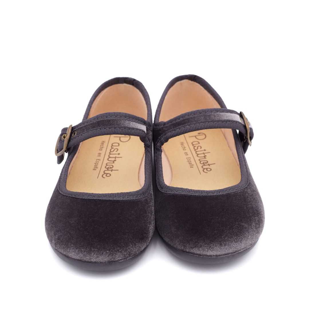 Merceditas terciopelo gris para niñas | Pasitrote