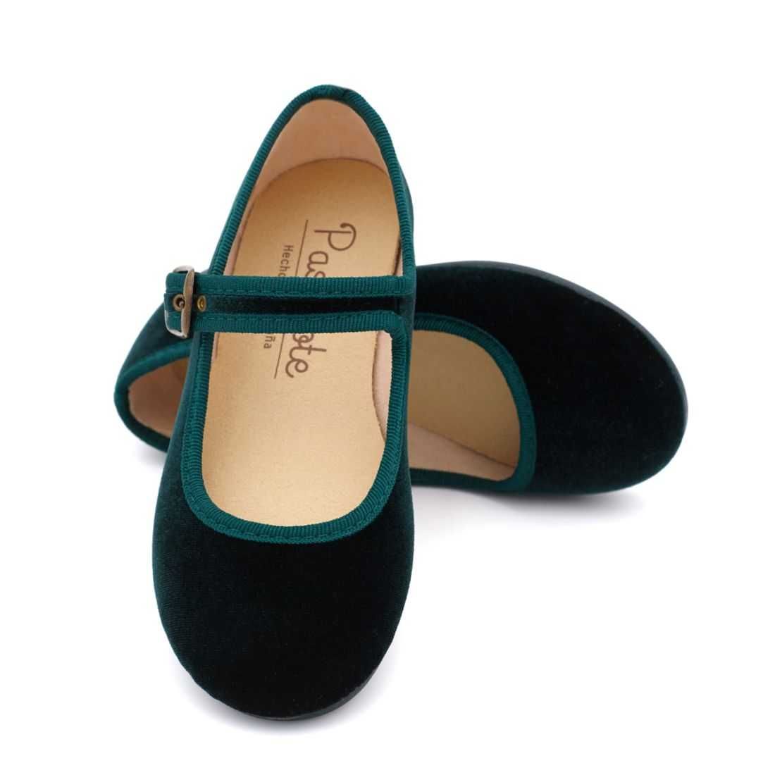 Merceditas de terciopelo verde niña | Pasitrote