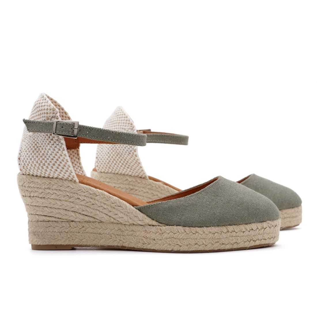 Alpargata Cuña Esparto con Hebilla Verde