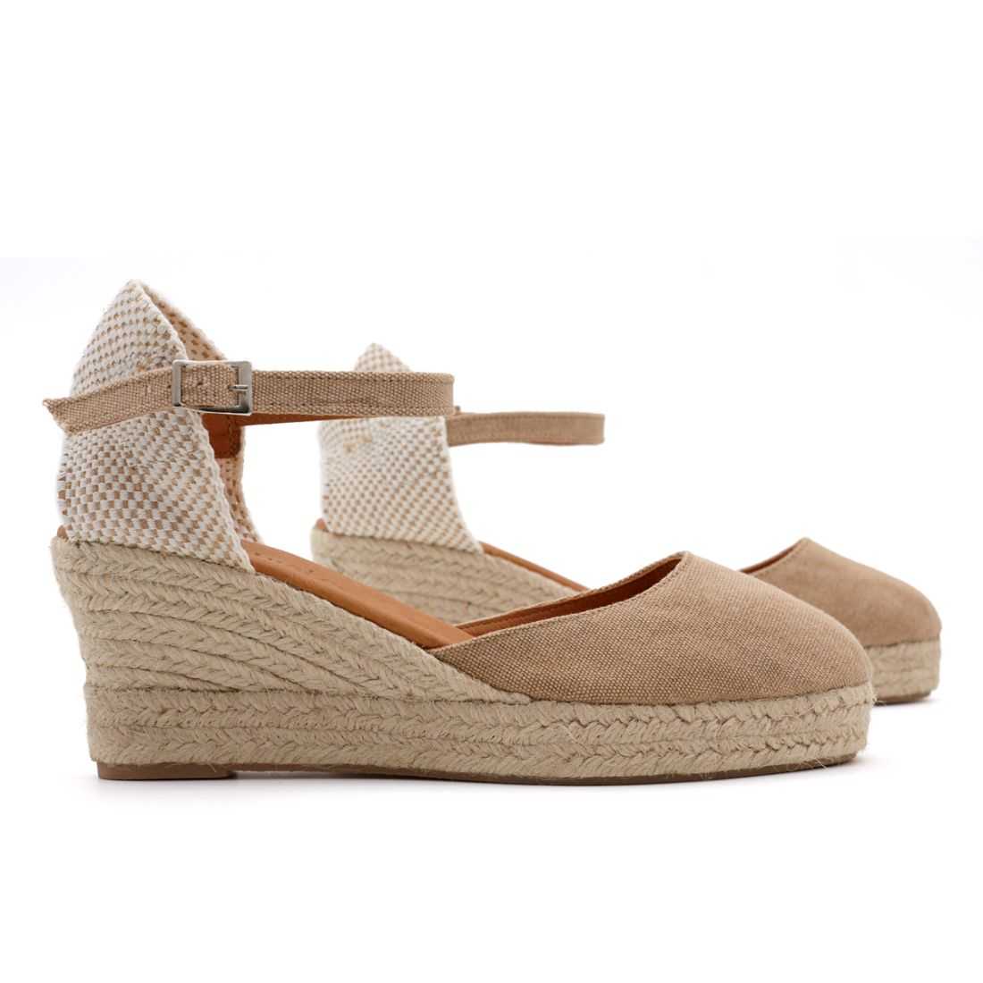Alpargata Cuña Esparto con Hebilla Canela