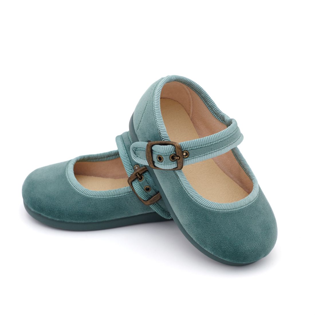 Mercedita para bebé de terciopelo verde agua