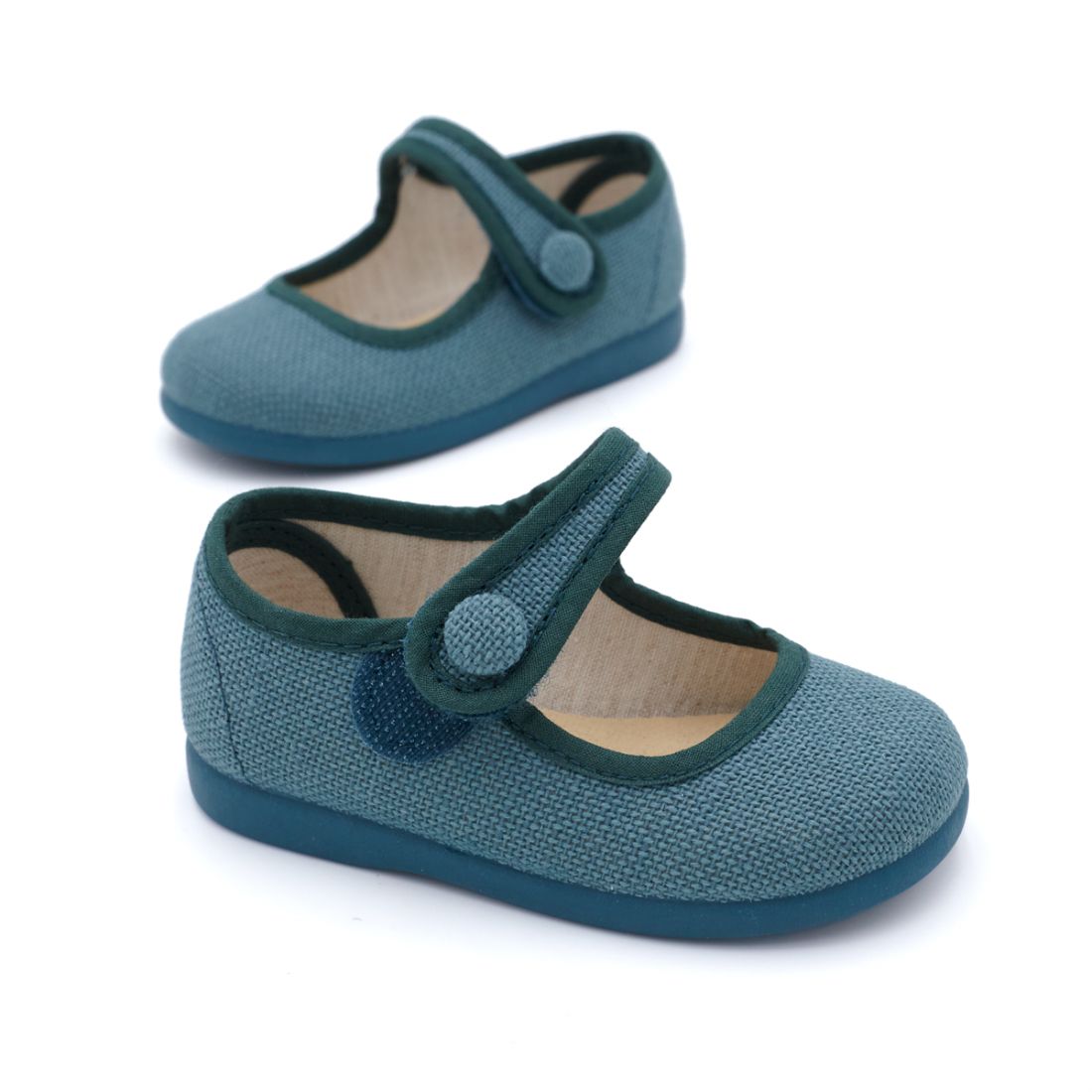 mercedita con velcro de lino verde niña