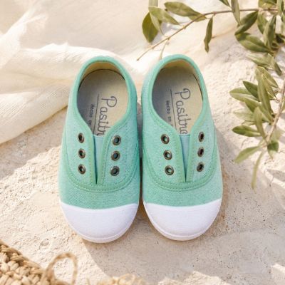 Zapatillas de lona verde para niños y niñas