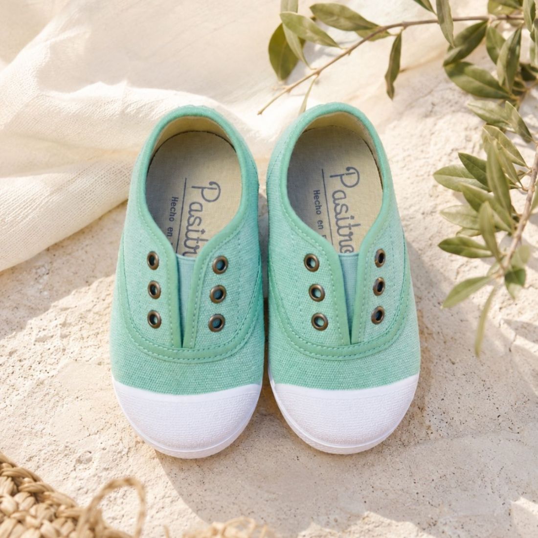 Zapatillas de lona verde para niños y niñas